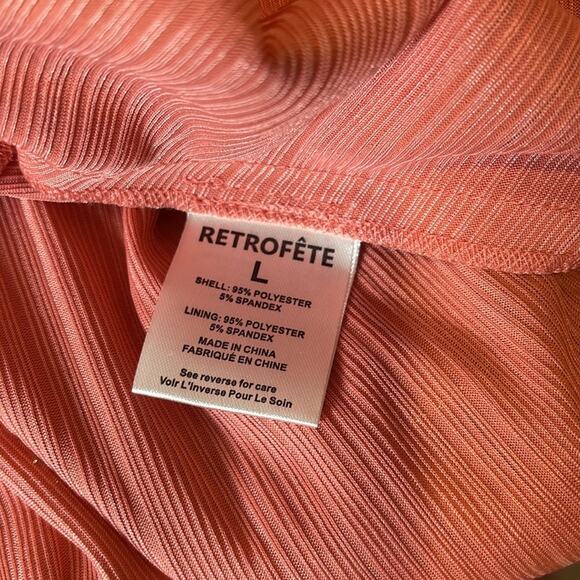 Retrofete Kaiser Strapless Ruched Pleated Metallic Apricot Mini Dress Sz L - Picture 10 of 10